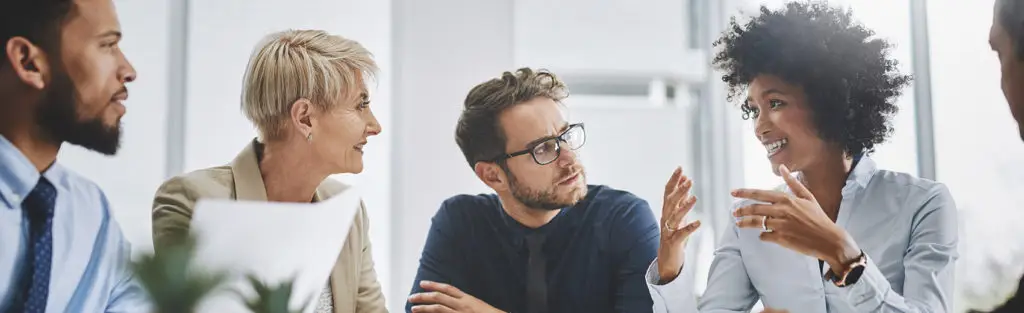 team meeting in an office conference room